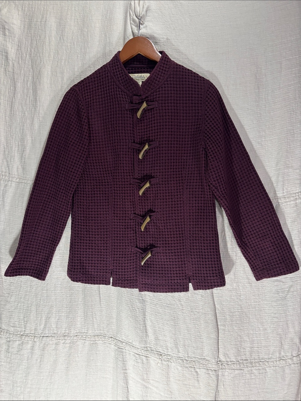 Cabela's Dark Plum Burgundy Waffle Knit 100% Cotton Toggle Jacket Size Medium